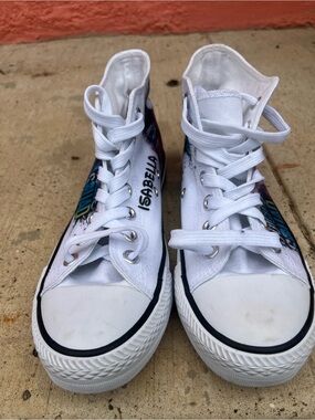 White High-Top Kids Sneakers with Customized Side Graphics